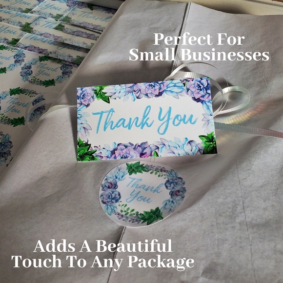 Poshmark Thank You Cards Poshmark Stickers Blue Flower Hydrangea Spring Floral - Picture 3 of 5